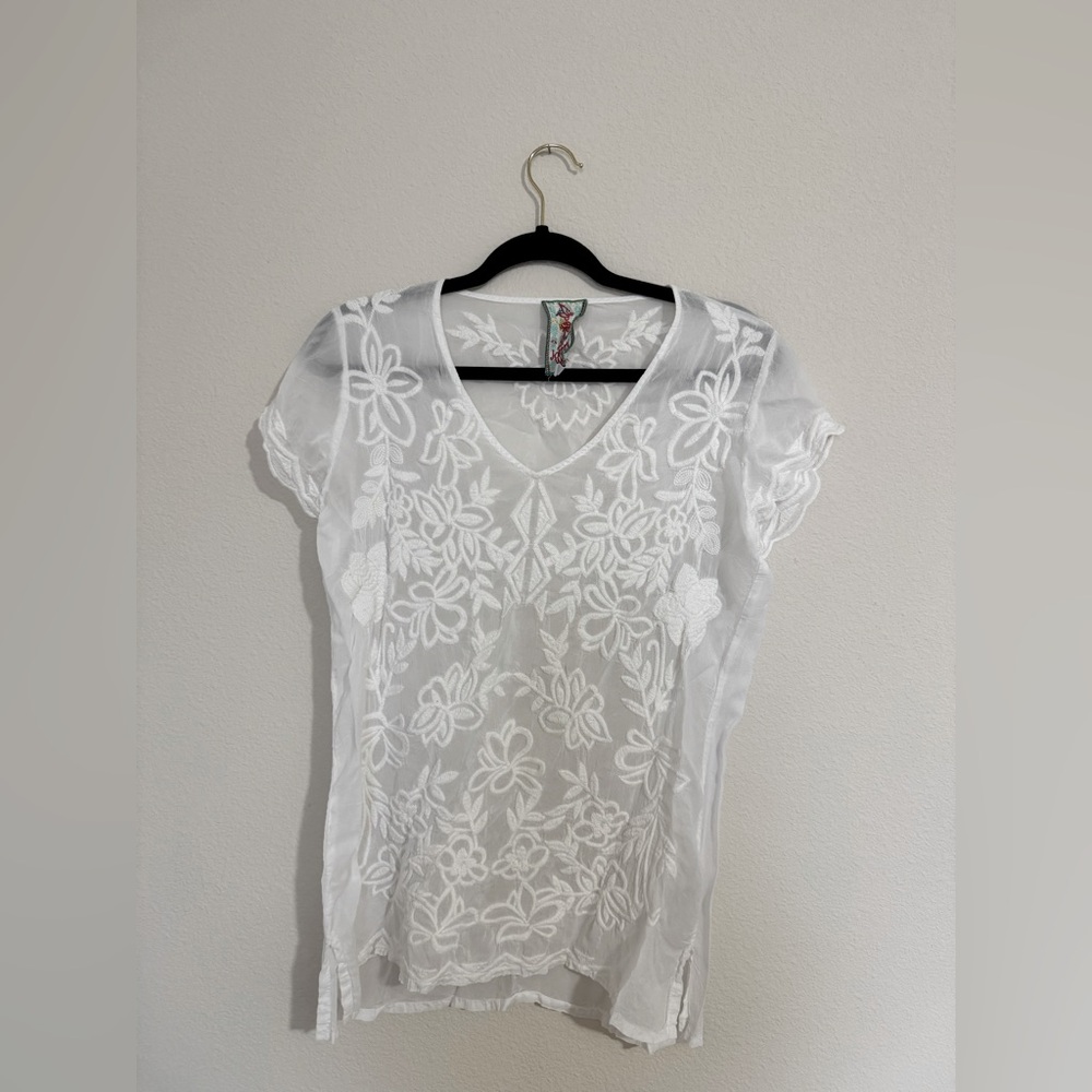 Johnny Was White Embroidered Blouse XS